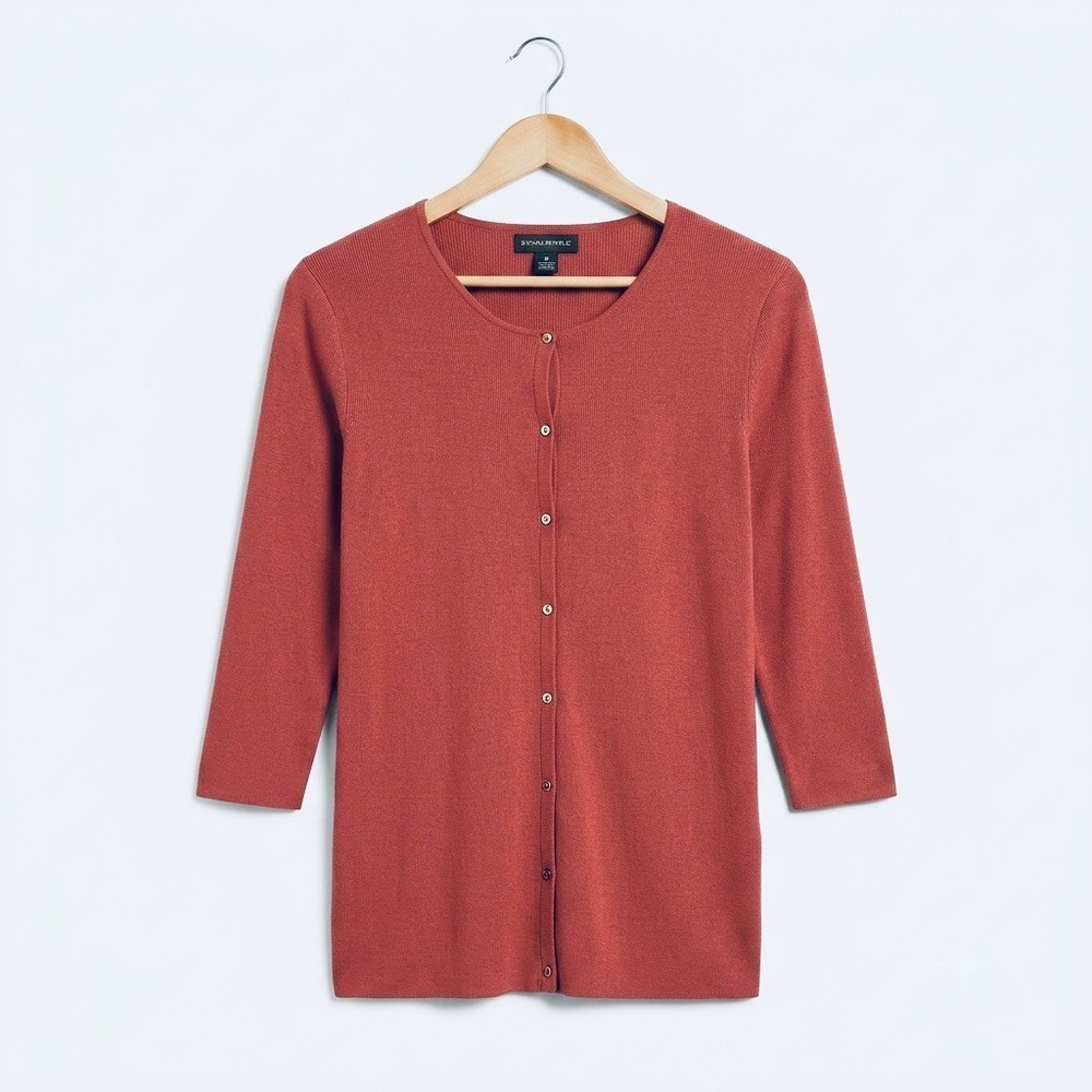 Banana‎ Republic 100% Silk Knit Cardigan Sweater Terracotta Pink Womens Medium